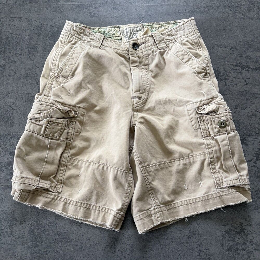 Y2K Hollister Cargo Shorts Men's Size 28 Beige Heavy Pockets Utility Skater Surf